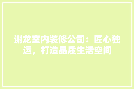 谢龙室内装修公司：匠心独运，打造品质生活空间 室内设计