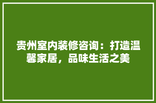 贵州室内装修咨询：打造温馨家居，品味生活之美