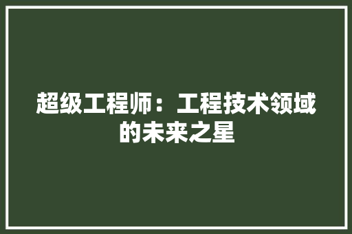 超级工程师：工程技术领域的未来之星