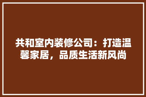 共和室内装修公司：打造温馨家居，品质生活新风尚 家居装修