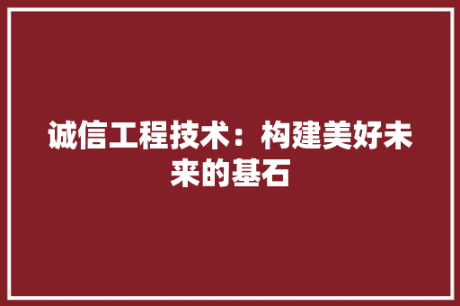 诚信工程技术：构建美好未来的基石