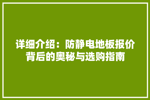 详细介绍：防静电地板报价背后的奥秘与选购指南 室内设计