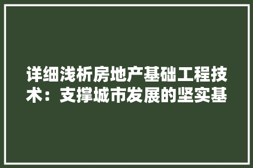 详细浅析房地产基础工程技术：支撑城市发展的坚实基石 室内设计