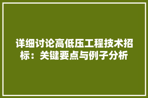 详细讨论高低压工程技术招标：关键要点与例子分析 室内设计