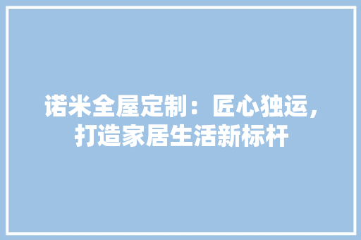 诺米全屋定制：匠心独运，打造家居生活新标杆 室内设计