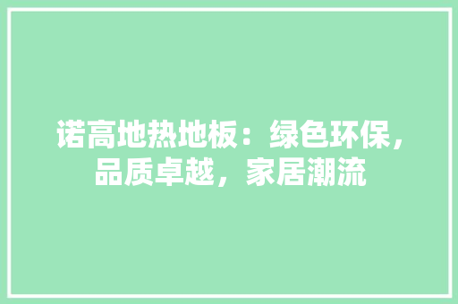 诺高地热地板：绿色环保，品质卓越，家居潮流 室内设计