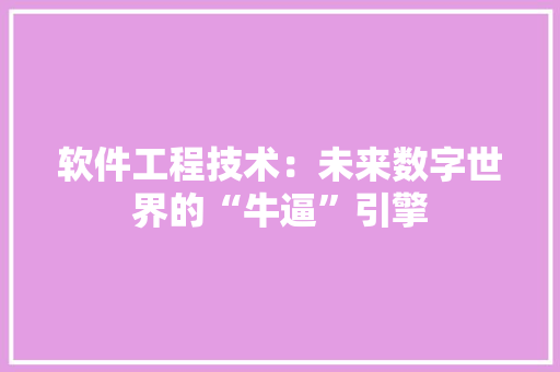 软件工程技术：未来数字世界的“牛逼”引擎