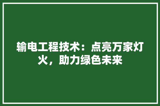 输电工程技术：点亮万家灯火，助力绿色未来