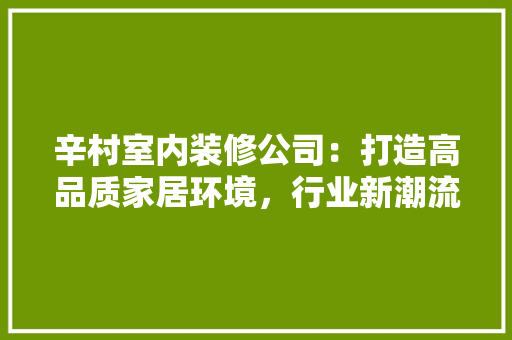 辛村室内装修公司：打造高品质家居环境，行业新潮流 室内设计