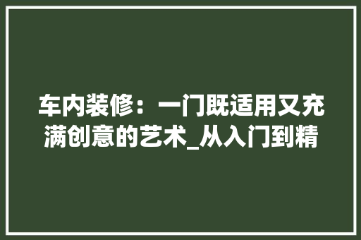 车内装修：一门既适用又充满创意的艺术_从入门到精通之路 室内设计