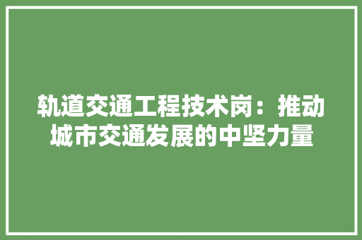 轨道交通工程技术岗：推动城市交通发展的中坚力量