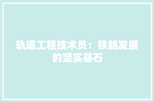 轨道工程技术员：铁路发展的坚实基石