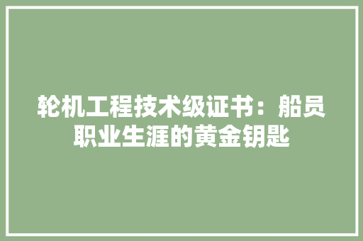 轮机工程技术级证书：船员职业生涯的黄金钥匙