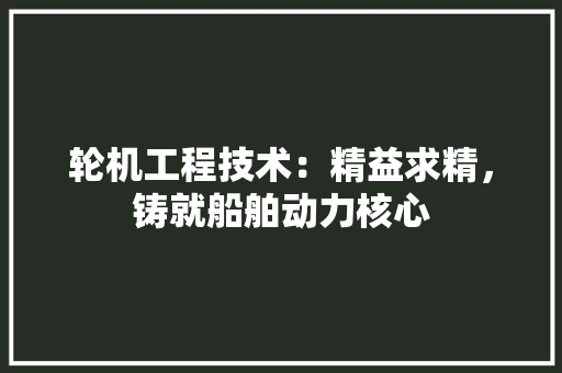 轮机工程技术：精益求精，铸就船舶动力核心