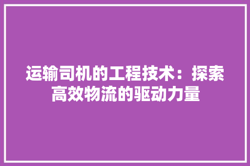 运输司机的工程技术：探索高效物流的驱动力量 室内设计