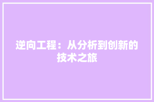 逆向工程：从分析到创新的技术之旅
