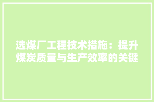 选煤厂工程技术措施：提升煤炭质量与生产效率的关键途径