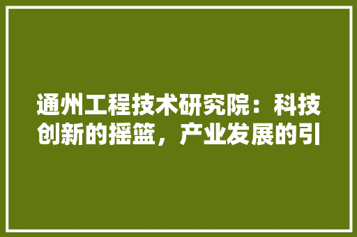 通州工程技术研究院：科技创新的摇篮，产业发展的引擎