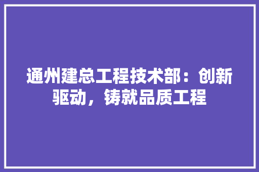 通州建总工程技术部：创新驱动，铸就品质工程