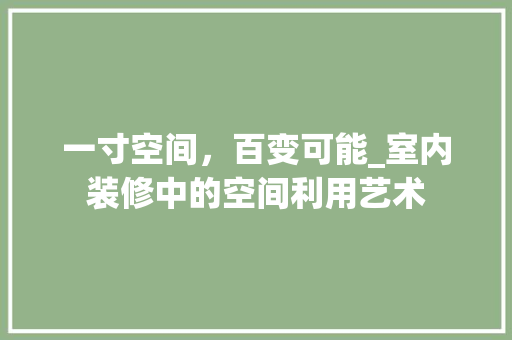 一寸空间，百变可能_室内装修中的空间利用艺术