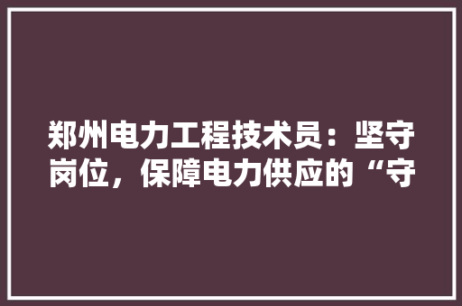 郑州电力工程技术员：坚守岗位，保障电力供应的“守护者”