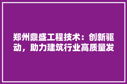 郑州鼎盛工程技术：创新驱动，助力建筑行业高质量发展