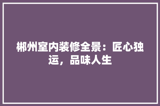 郴州室内装修全景：匠心独运，品味人生 室内设计