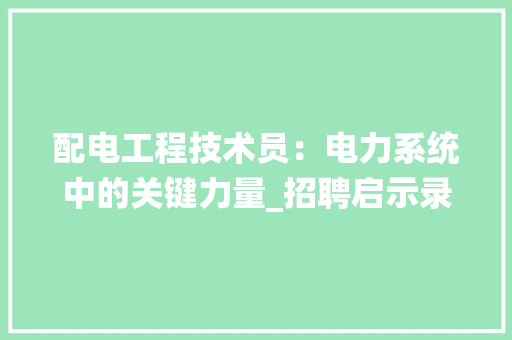 配电工程技术员：电力系统中的关键力量_招聘启示录