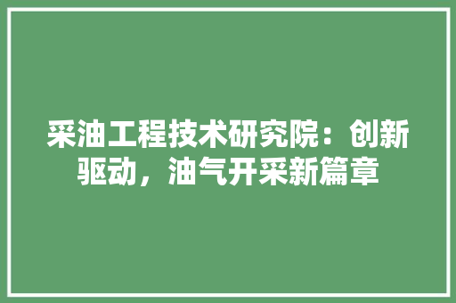 采油工程技术研究院：创新驱动，油气开采新篇章