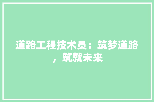 道路工程技术员：筑梦道路，筑就未来