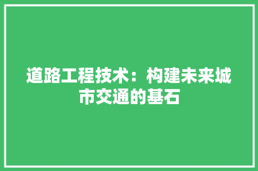 道路工程技术：构建未来城市交通的基石