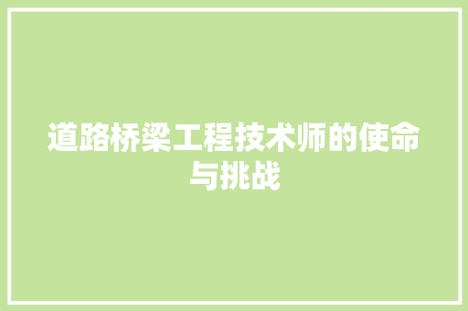 道路桥梁工程技术师的使命与挑战