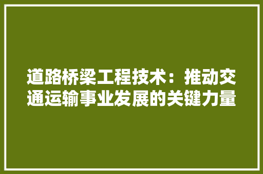 道路桥梁工程技术：推动交通运输事业发展的关键力量 室内设计