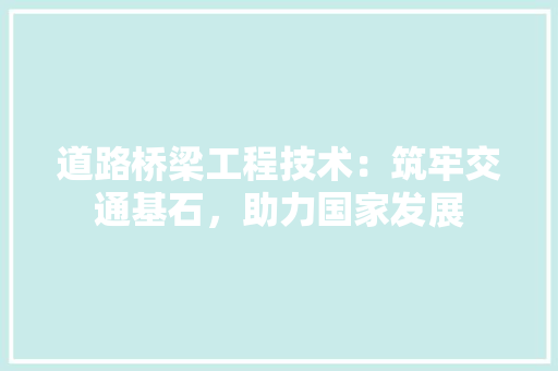 道路桥梁工程技术：筑牢交通基石，助力国家发展 室内设计