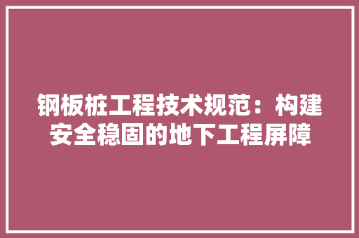 钢板桩工程技术规范：构建安全稳固的地下工程屏障 室内设计