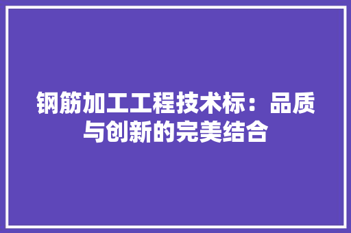 钢筋加工工程技术标：品质与创新的完美结合