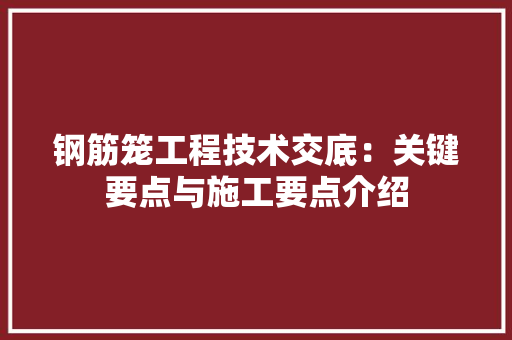 钢筋笼工程技术交底：关键要点与施工要点介绍