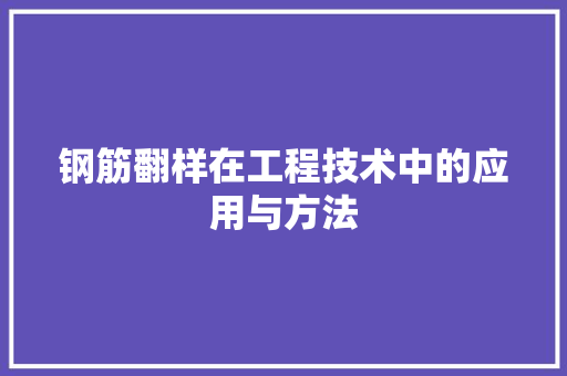 钢筋翻样在工程技术中的应用与方法