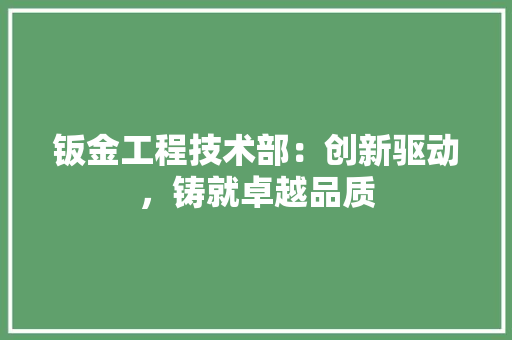 钣金工程技术部：创新驱动，铸就卓越品质