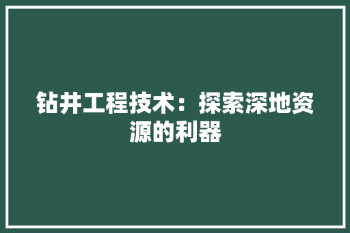 钻井工程技术：探索深地资源的利器