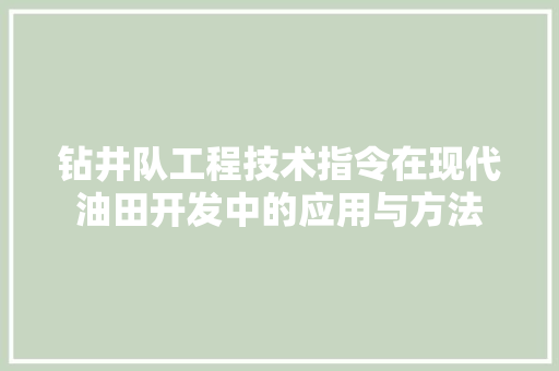 钻井队工程技术指令在现代油田开发中的应用与方法 室内设计