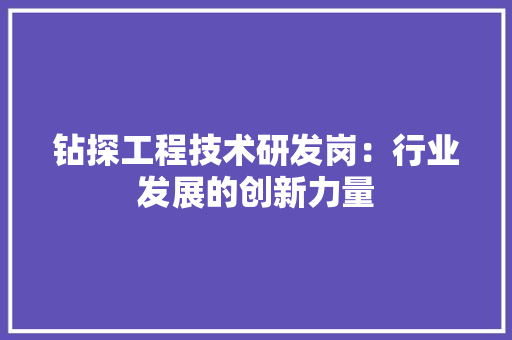钻探工程技术研发岗：行业发展的创新力量