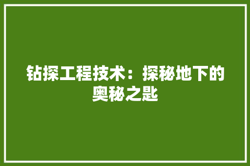 钻探工程技术：探秘地下的奥秘之匙 室内设计