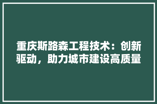 重庆斯路森工程技术：创新驱动，助力城市建设高质量发展