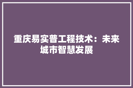重庆易实普工程技术：未来城市智慧发展
