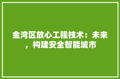 金湾区放心工程技术：未来，构建安全智能城市