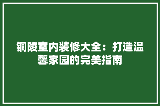 铜陵室内装修大全：打造温馨家园的完美指南 室内设计