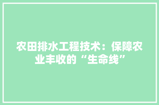 农田排水工程技术：保障农业丰收的“生命线”