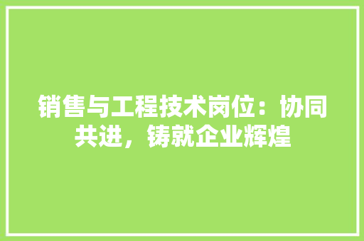 销售与工程技术岗位：协同共进，铸就企业辉煌