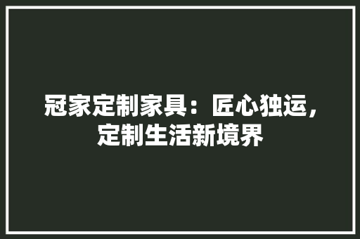 冠家定制家具：匠心独运，定制生活新境界 家居装修